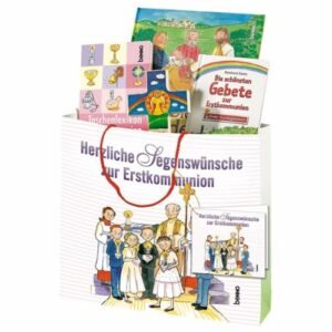 Geschenktasche zur Erstkommunion: Die Kinderbibel zur Erstkommunion; Die schönsten Gebete zur Erstkommunion; Taschenlexikon Erstkommunion; Holzkreuz Bleib du von Gott behütet - Image 1