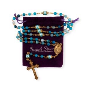 Nazareth Store vergoldeter Rosenkranz, matte Steinperlen, Blau - Image 4